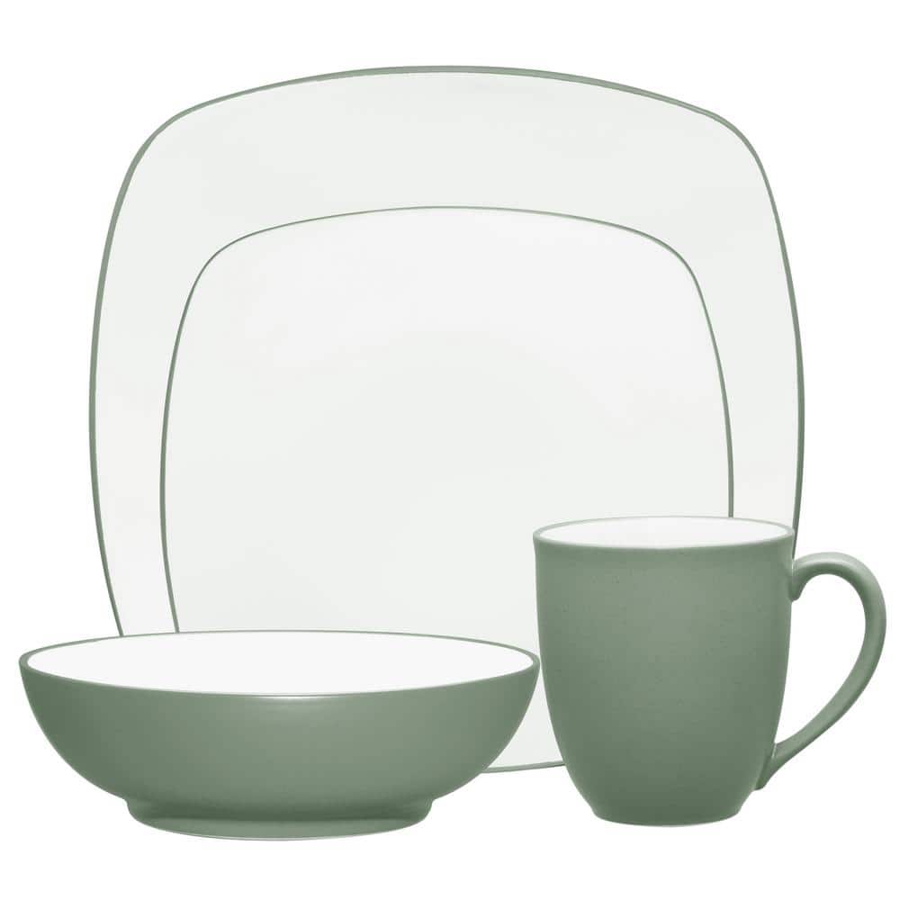 Colorwave Green 4-Piece (Green) Stoneware Square Place Setting, Service for 1 - Hercitys