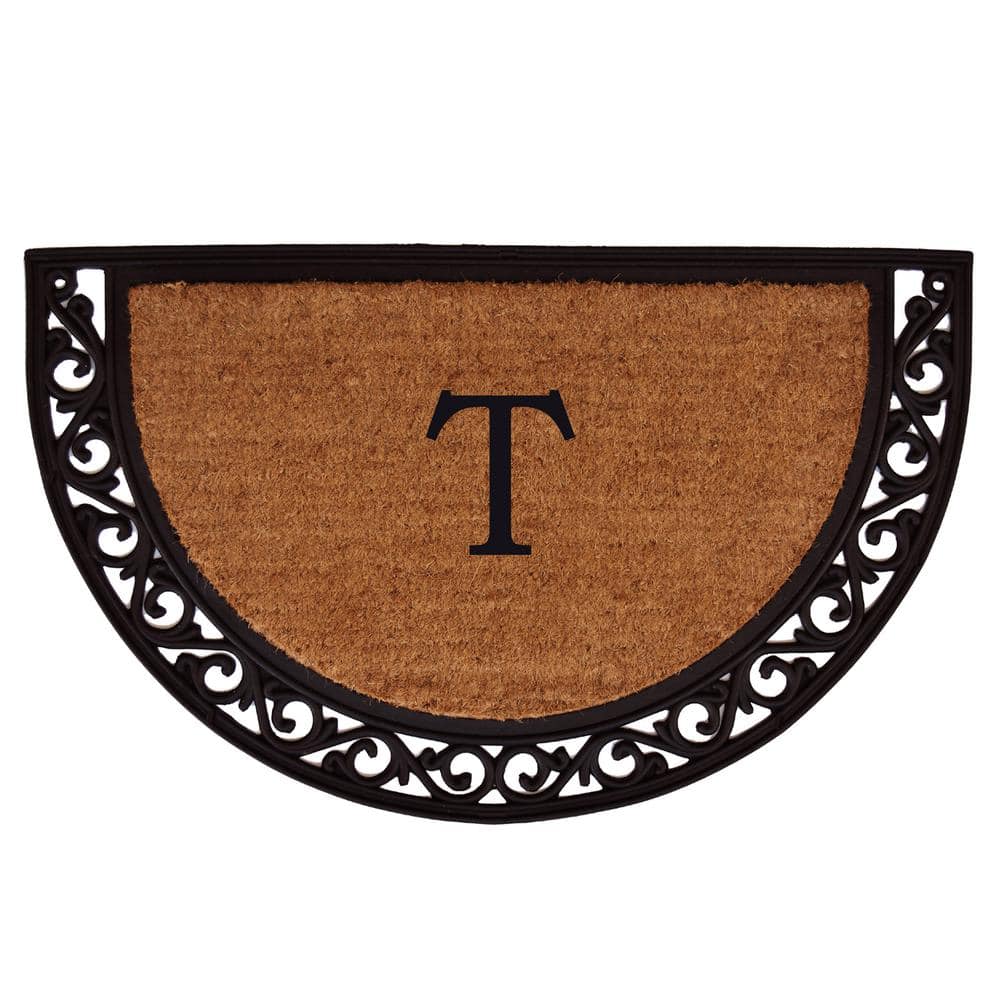 Ornate Scroll 30 in. x 48 in. Coir Monogrammed Door Mat (Letter T) - Hercitys