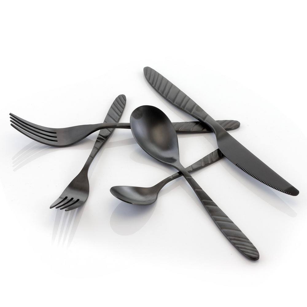 La Vague 20-Piece Matte Black Stainless Steel Flatware Set (Service for 4) - Hercitys
