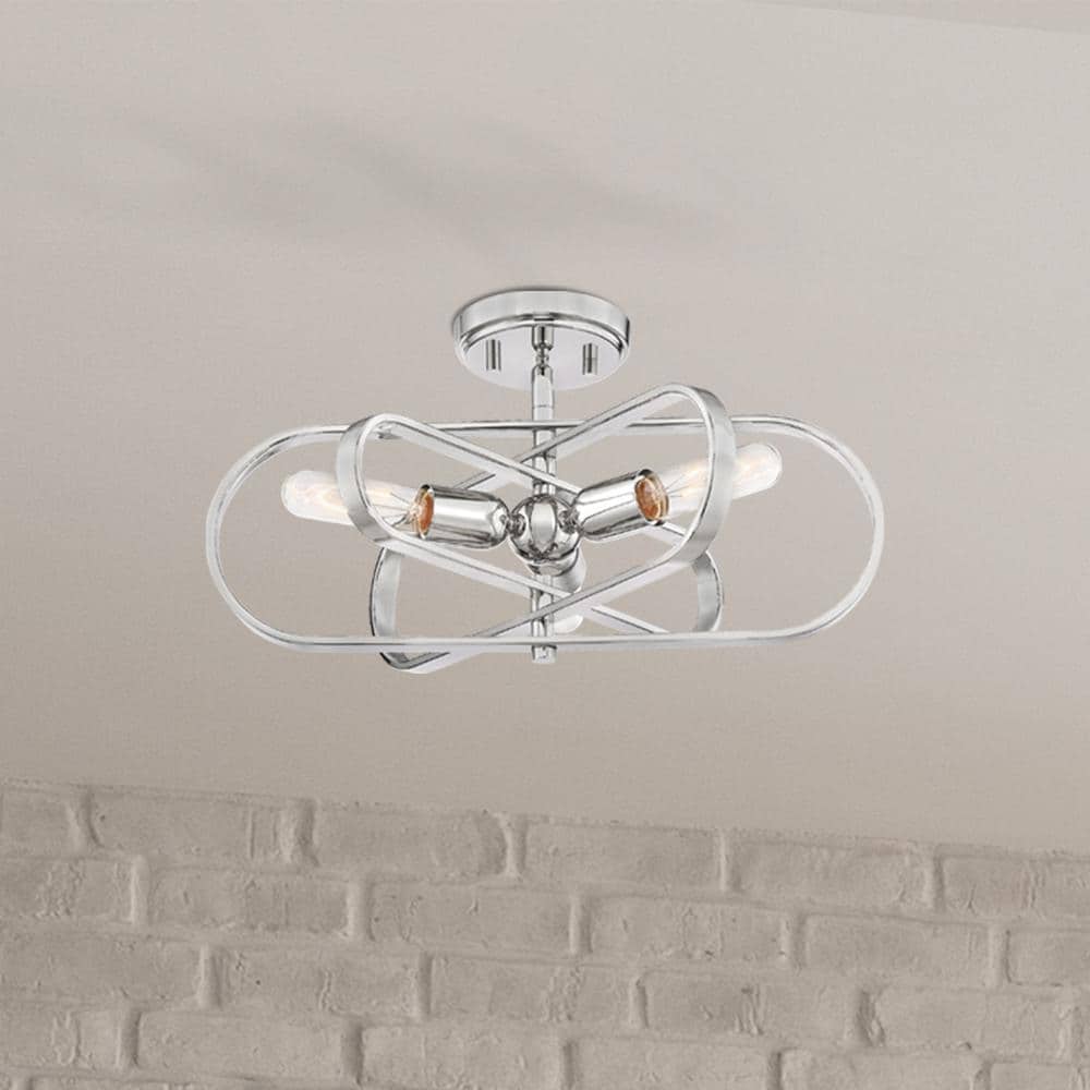 Kenzo 18 in. 3-Light Polished Nickel Transitional Entryway Semi-Flush Mount with No Bulbs Included - Hercitys
