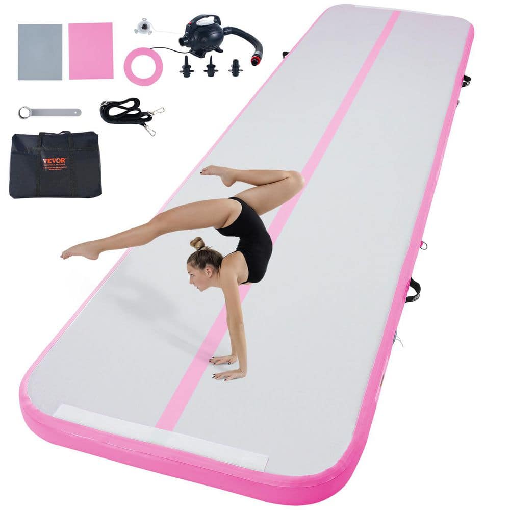 Gymnastics Air Mat 4 in. Thickness Inflatable Gymnastics Tumbling Mat with Electric Pump, 13 ft, Pink - Hercitys