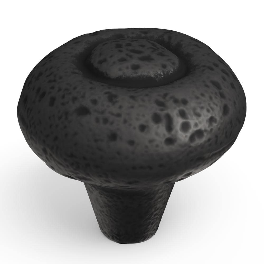 Refined Rustic 1-1/2 in. Classic Black Iron Round Cabinet Drawer Door Knob for Kitchen Bathroom and Furniture (10-Pack) - Hercitys