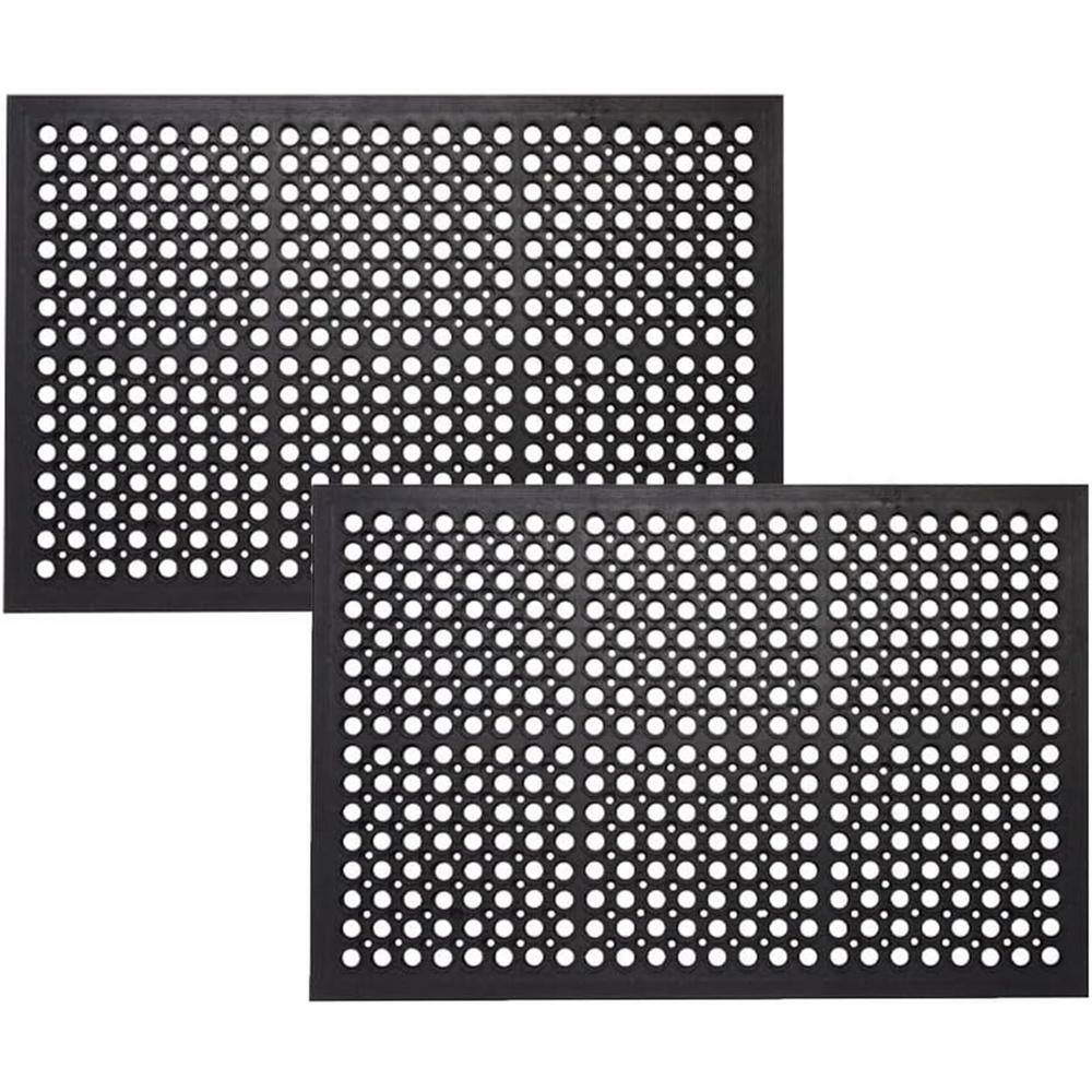 Anti Fatigue Black 24 in. x 36 in. Rubber Non-Slip Commercial Indoor Outdoor Floor Mat – 2 Pack - Hercitys