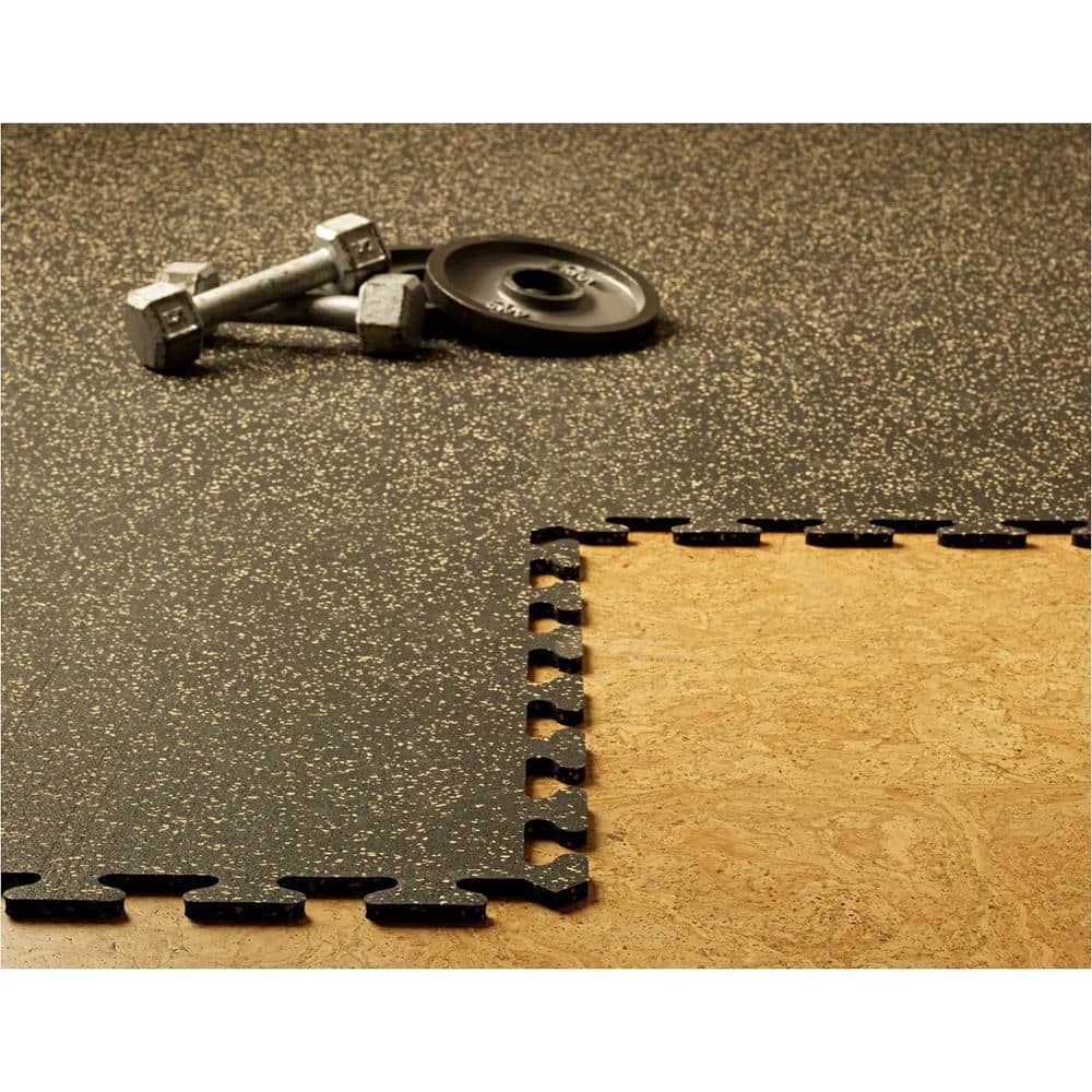 Black with Tan 24 in. x 24 in. Finished Corner Recycled Rubber Floor Tile (16 sq. ft./case) - Hercitys