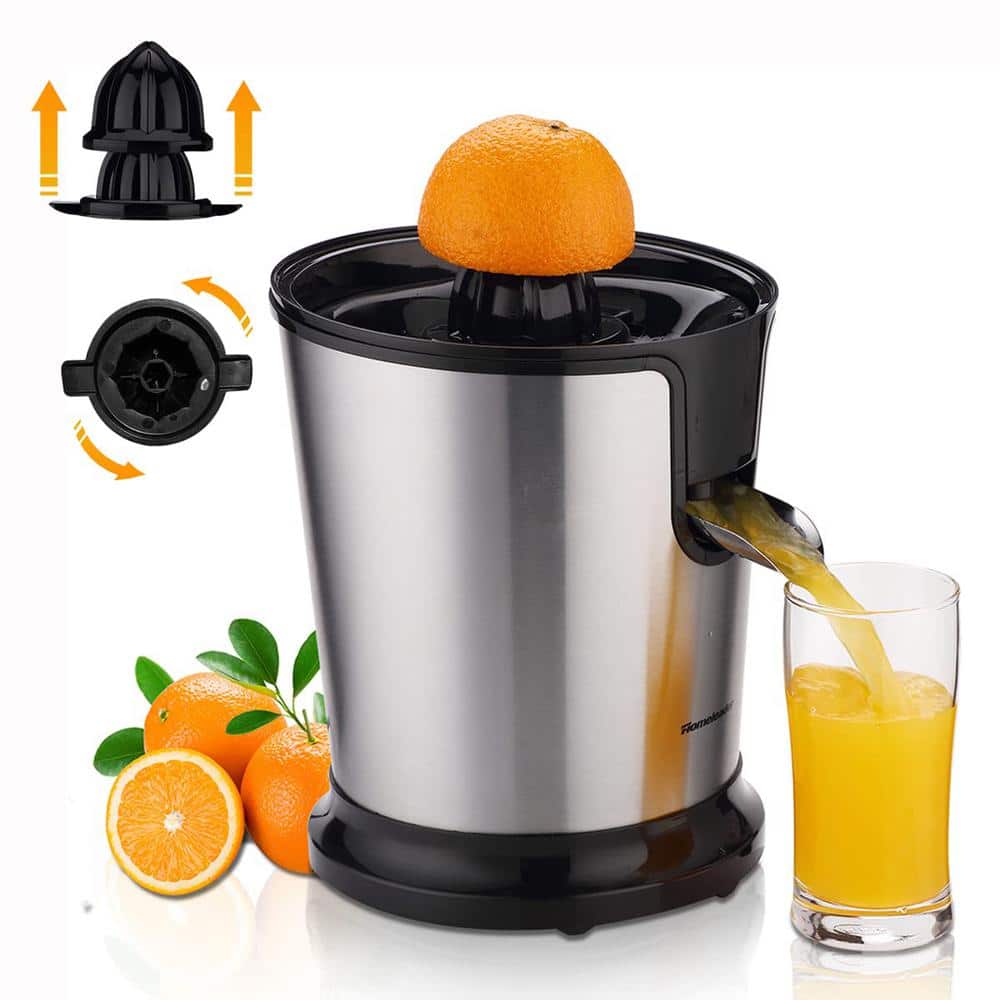 Black and Silver Stainless Steel Electric Citrus Juicer with 2 Cones for Grapefruits, Orange and Lemon - Hercitys