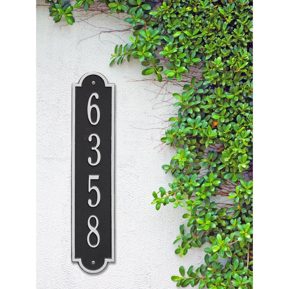 Richmond Standard Rectangular Black/Silver Wall 1-Line Vertical Address Plaque - Hercitys