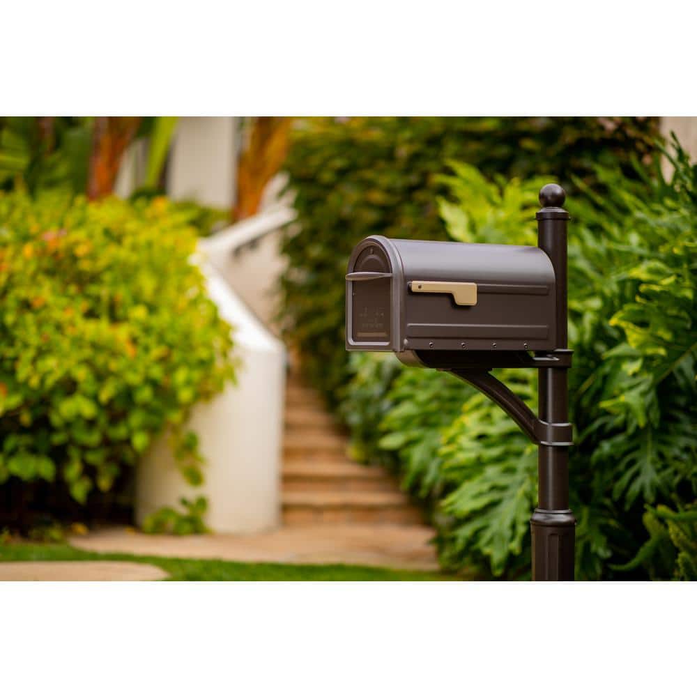 Mapleton Rubbed Bronze, Large, Steel, Post Mount Mailbox with Premium Champagne Flag - Hercitys