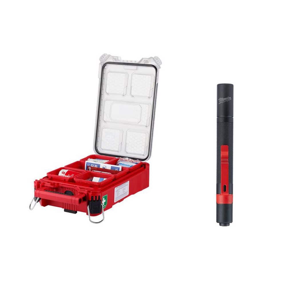 Class A Type 3 Compact Packout First Aid Kit (79-Piece) with 100 Lumens Aluminum Pen Light with Clip - Hercitys
