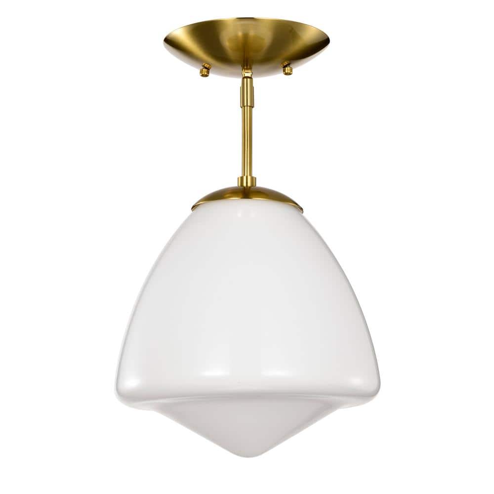 Zylo 11 in. 1-Light Indoor Brass and White Finish Semi-Flush Mount Ceiling Light - Hercitys