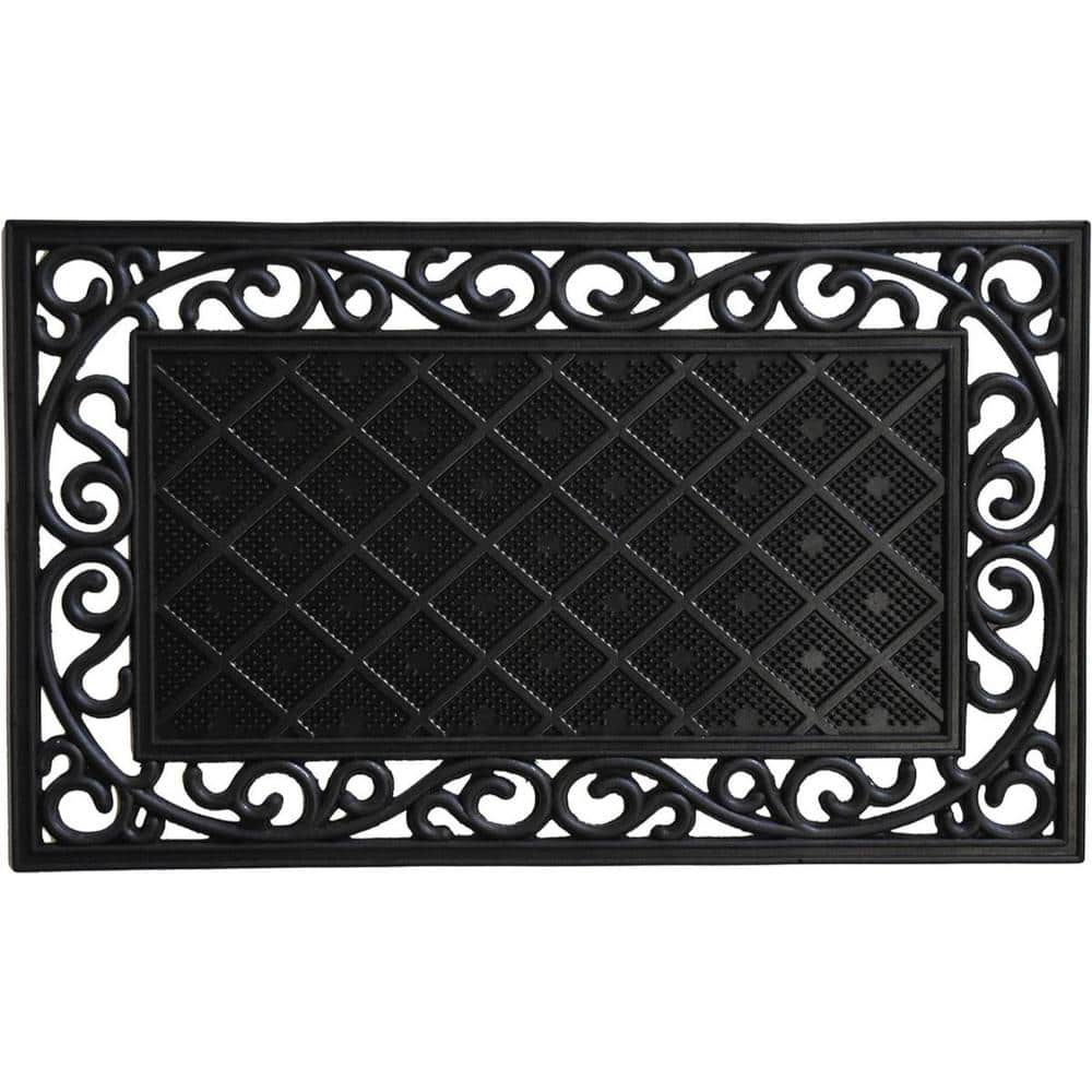 Black 30 in. x 18 in. Rubber Non-Slip Indoor/Outdoor Door Mat - Hercitys