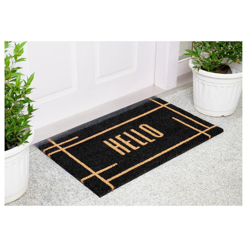 Modern Black Hello 3 in. x 6 in. Door Mat - Hercitys