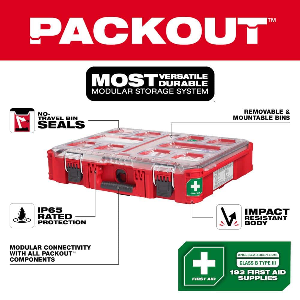 Class B Type 3 Packout First Aid Kit (193-Piece) with SHOCKWAVE Impact Duty Alloy Steel Screw Driver Bit Set (50-Piece) - Hercitys