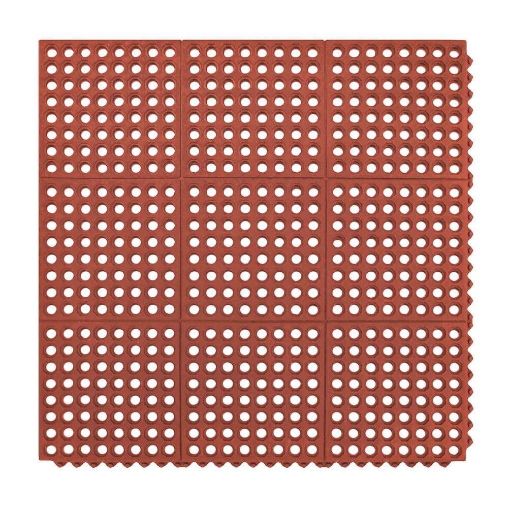 Performa Grit Red 3 ft. x 3 ft. Rubber Anti-Fatigue Indoor Commercial Floor Mat - Hercitys