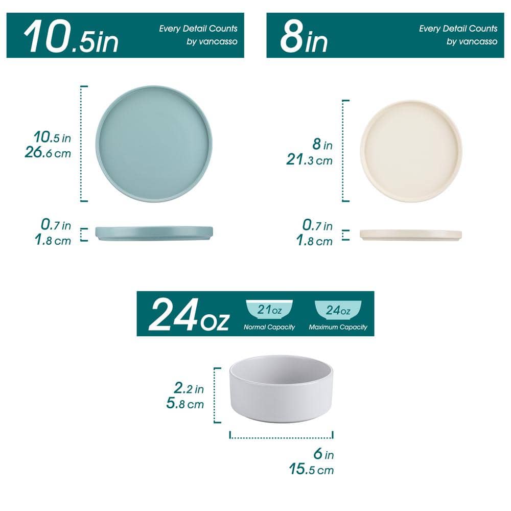 VENUS 12-Pieces Multicolor Stoneware Dinnerware Set, Service for 4 - Hercitys