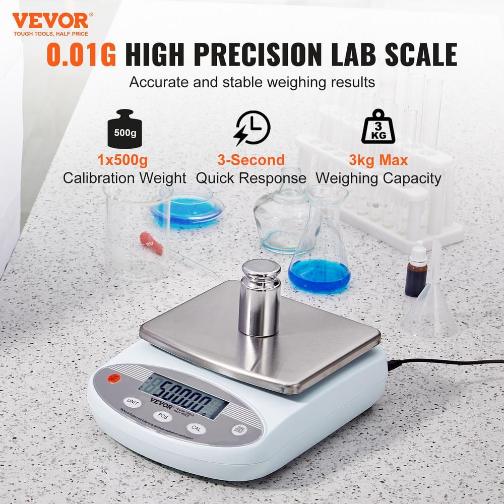 Analytical Balance, 3000g x 0.01g Accuracy High Precision LCD Food Scale,13 Units Conversion Electronic Scientific Scale - Hercitys
