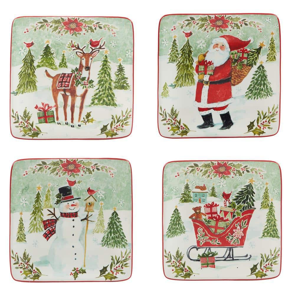 Joy of Christmas Assortred Colors Canape Plate (Set of 4) - Hercitys