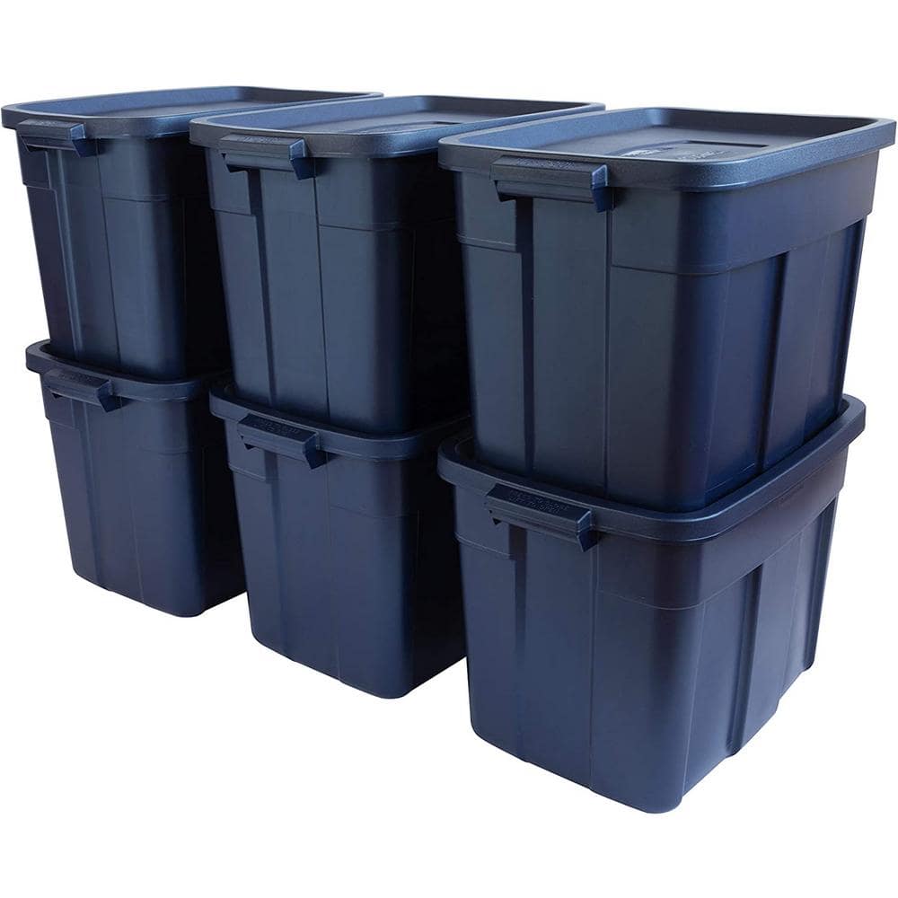 Roughneck️ Storage Totes with Lids, 18 Gallon, Dark Indigo Metallic-6 Pack - Hercitys