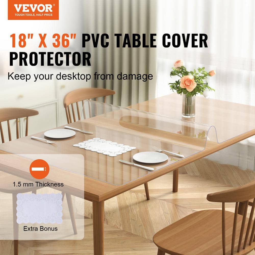 Clear Table Cover Protector 18 in. x 36 in. Nature Table Cover 1.5 mm Thick PVC Plastic Tablecloth - Hercitys