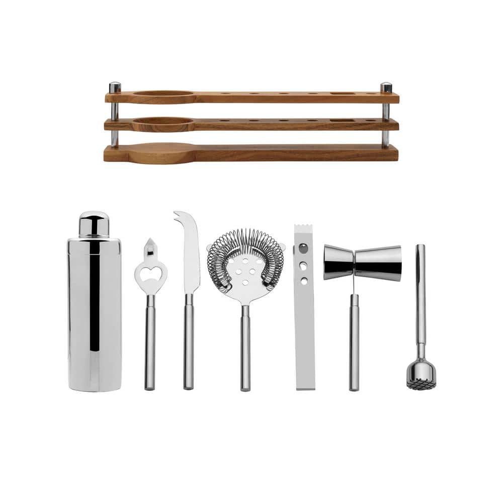 Bliss 8-pc Bar Tool Set, Stainless Steel w/Acacia Wood Stand - Hercitys