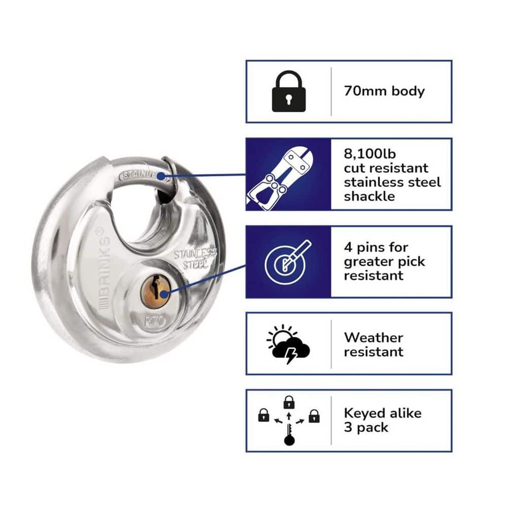 70 mm Stainless Steel Keyed Discus Padlock (3-Pack) - Hercitys