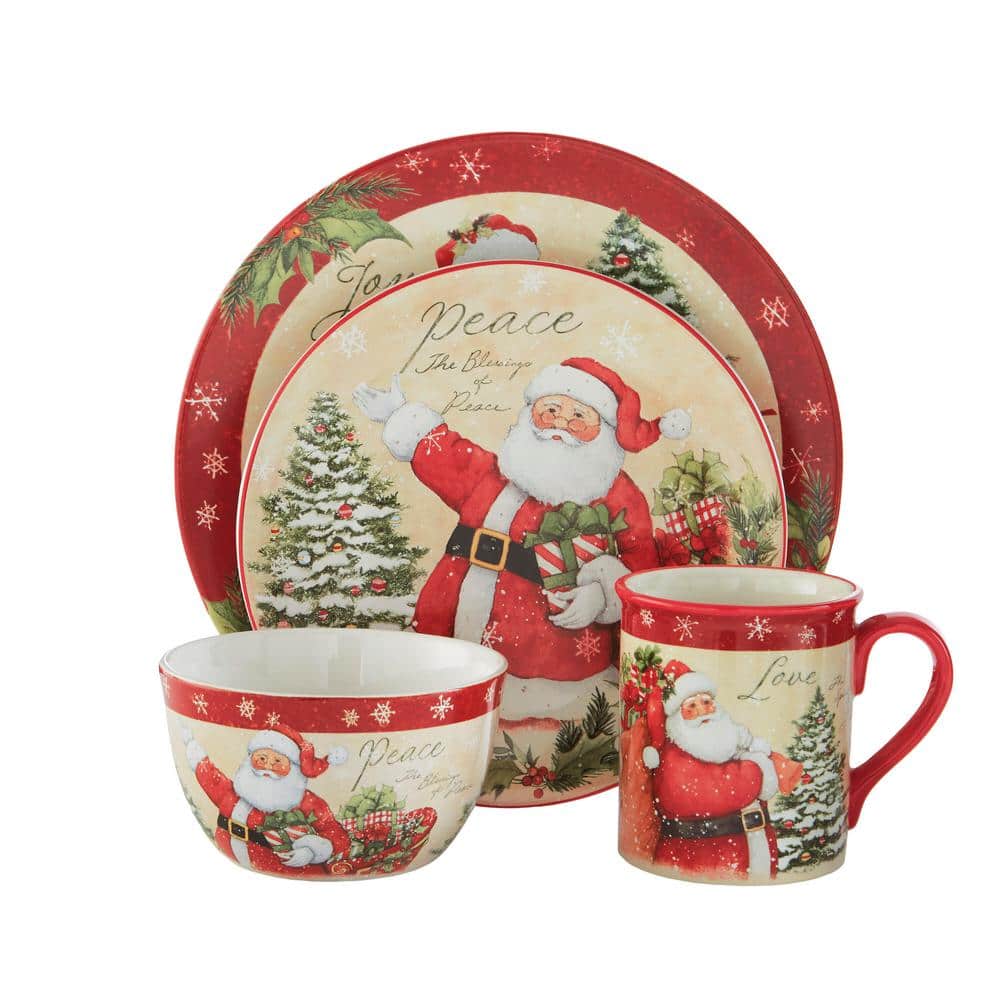Holiday Wishes 16-Piece Seasonal Assorted Colors Ceramic Dinnerware Set (Service for 4) - Hercitys