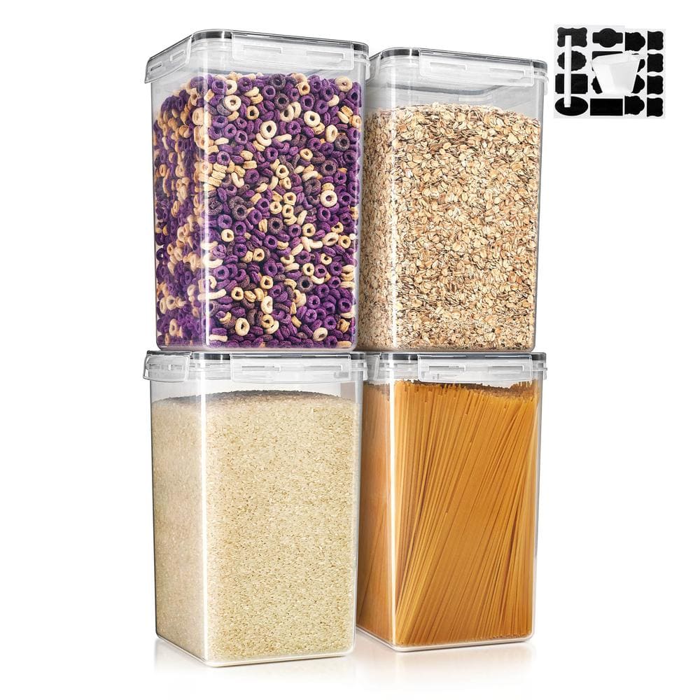 Airtight Food Storage Containers with Locking Lids-4 Pack (6.5 l /219.79 oz.) with Measuring Cups and Labels - Hercitys