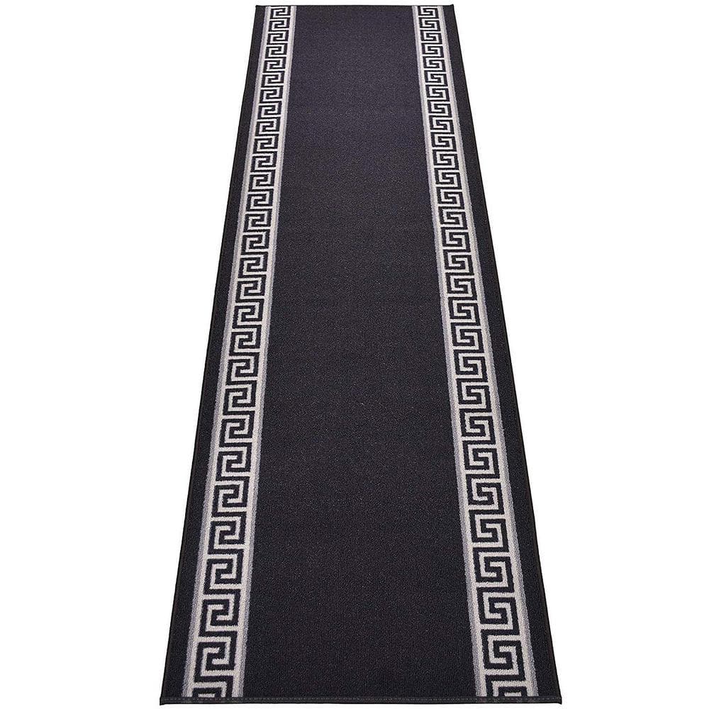 Meander Greek Key Design Black 36 in. Width x 22 ft. Your Choice Length Slip-Resistant Stair Runner - Hercitys