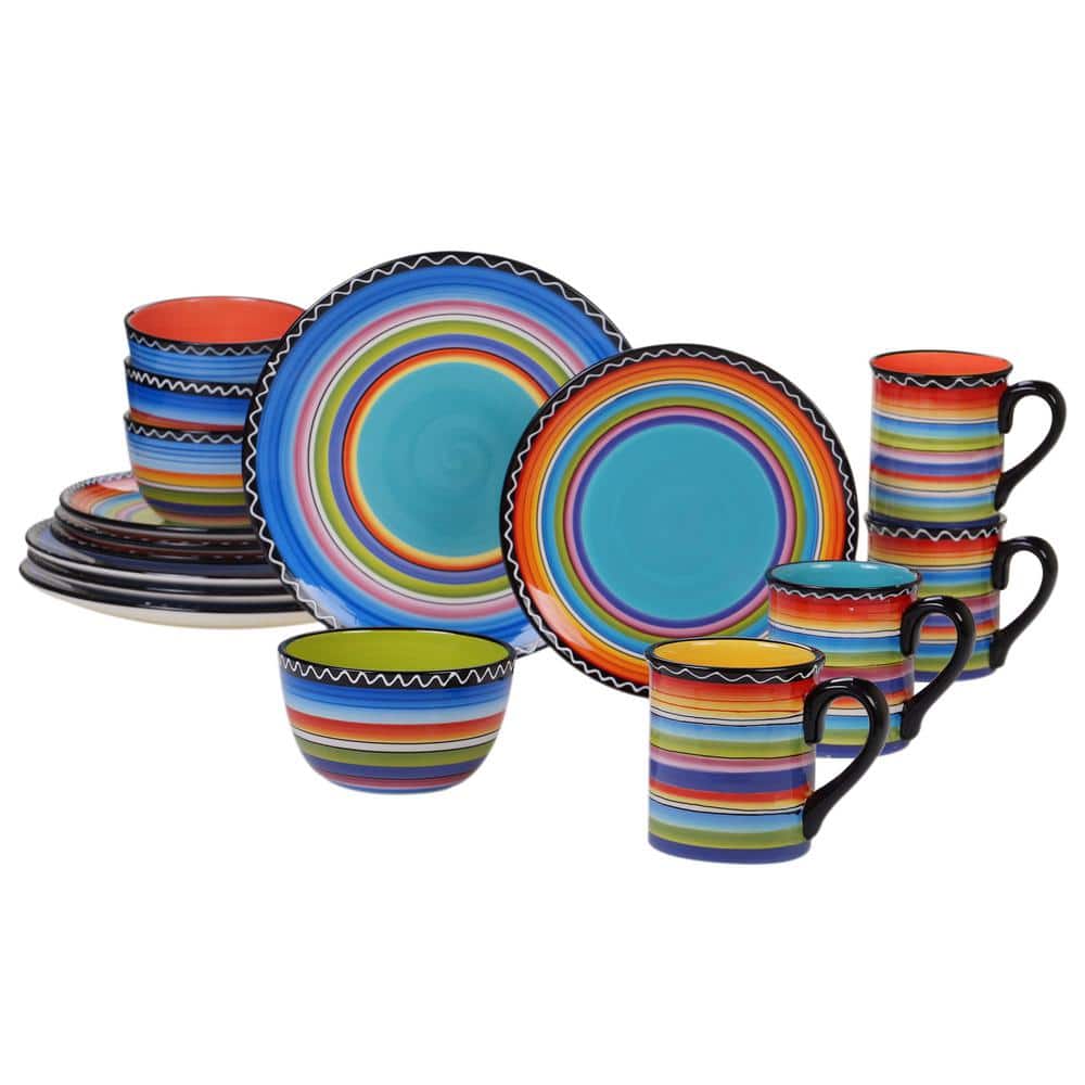 Tequila Sunrise 16-Piece Traditional Multi-color Ceramic Dinnerware Set (Service for 4) - Hercitys