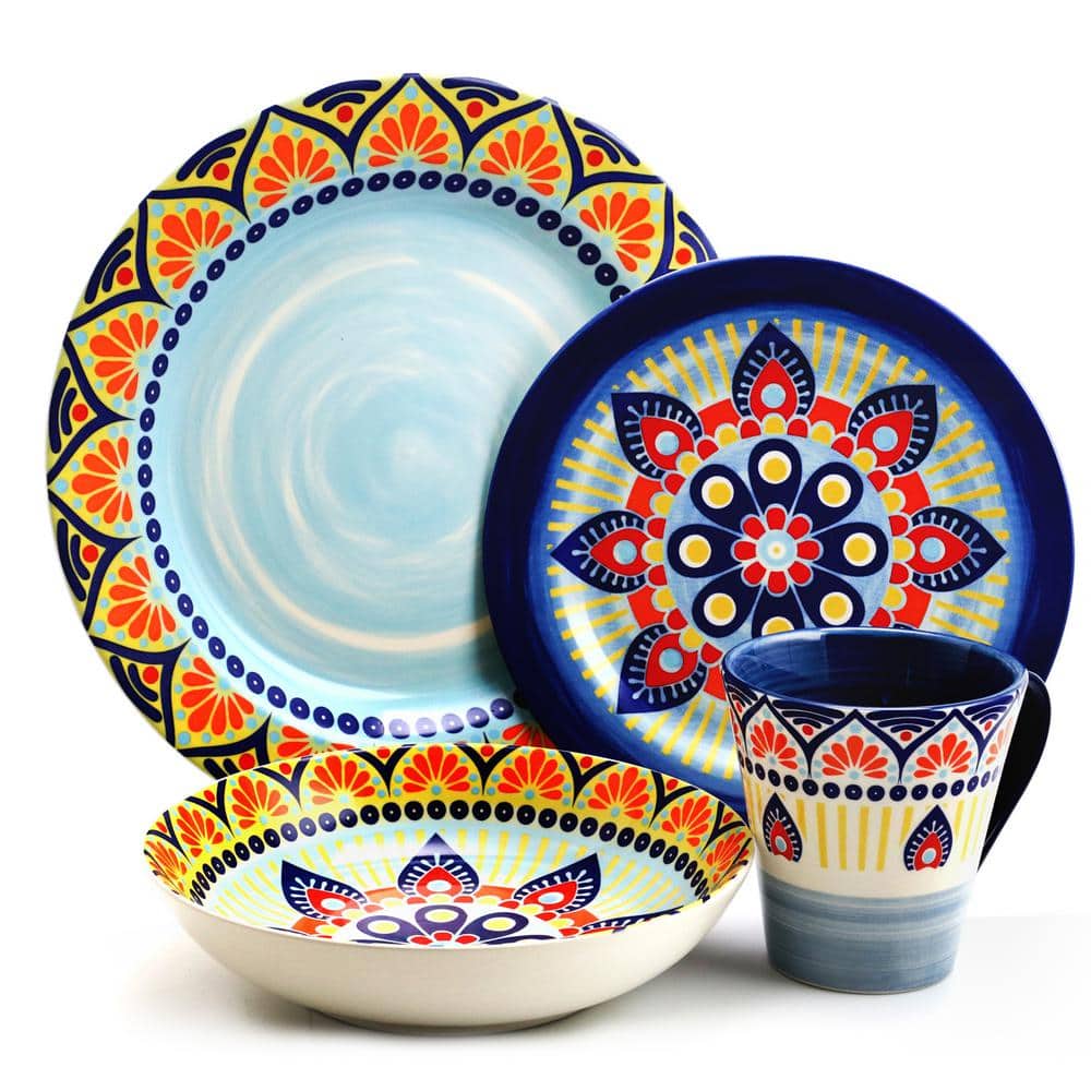 Zen 16-Piece Bohemian Blue Stoneware Dinnerware Set (Service for 4) - Hercitys