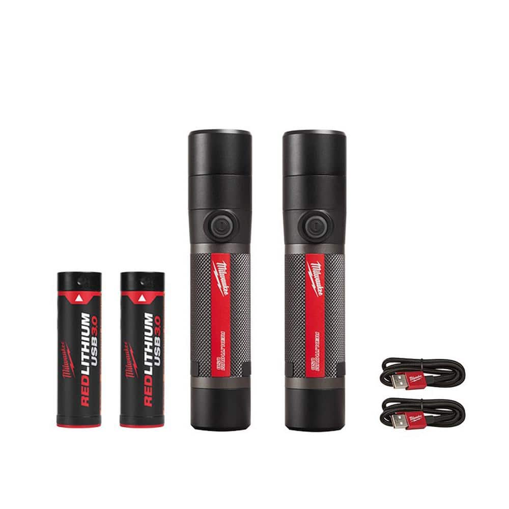 800 Lumens LED USB Rechargeable HP Fixed Focus Flashlight (2-Pack) - Hercitys