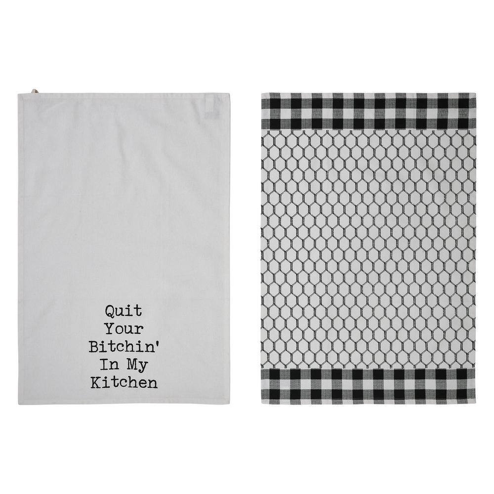 Down Home Soft White Graphic In My Kitchen Cotton Kitchen Tea Towel Set (Set of 2) - Hercitys