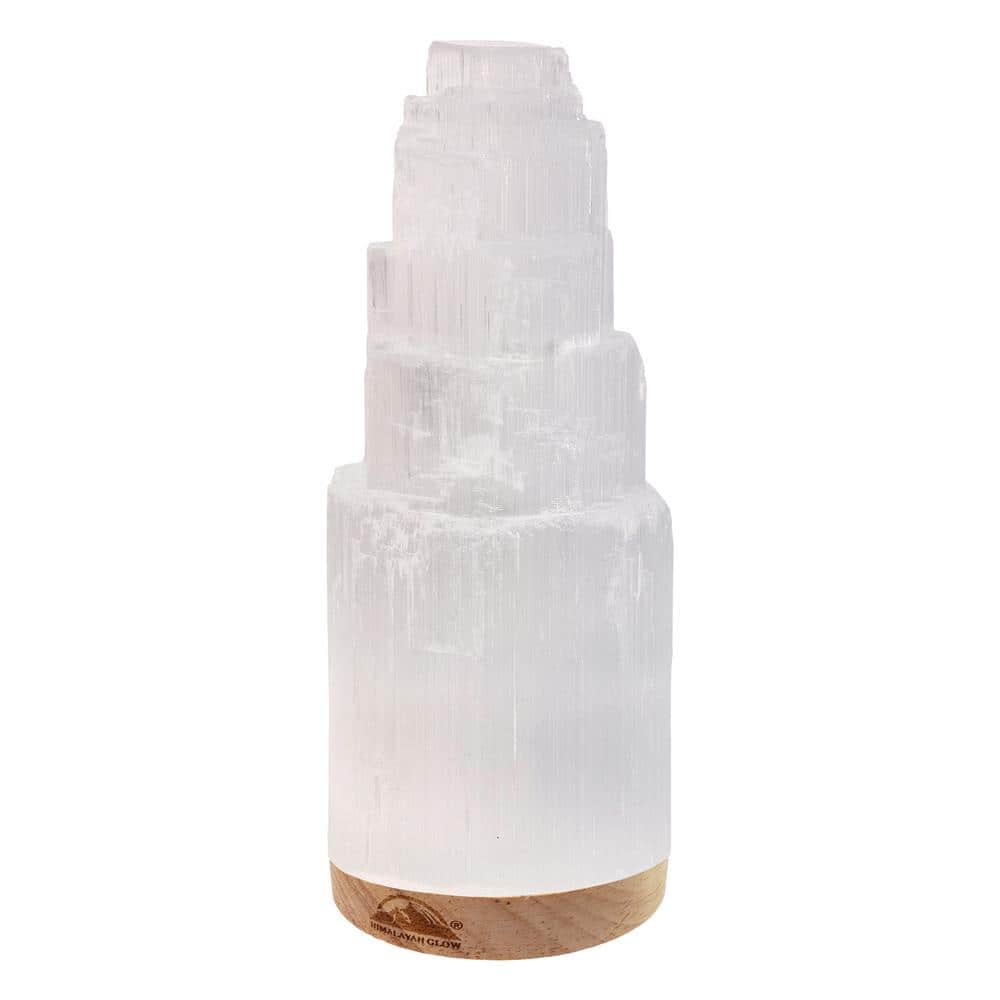 Selenite Crystal Healing and Calming Effects, High Spiritual Gift, Yoga and Meditation, 20 cm Lamp with Wooden Base - Hercitys