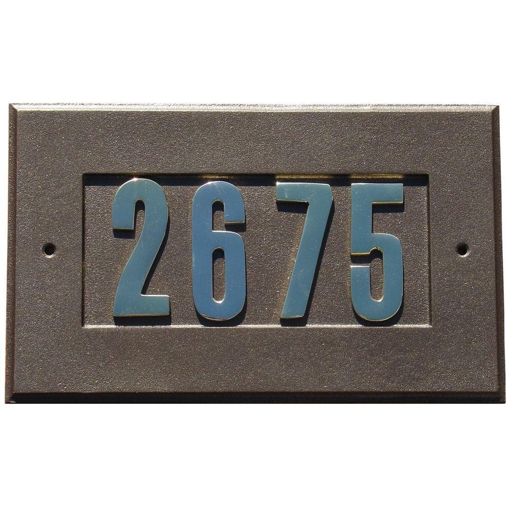 Manchester Rectangular Aluminum Address Plaque in Bronze Color with Polished Gold Brass Numbers - Hercitys
