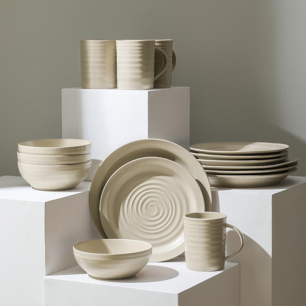 Orbit 16-Piece Beige Stoneware Dinnerware Set (Service for 4) - Hercitys