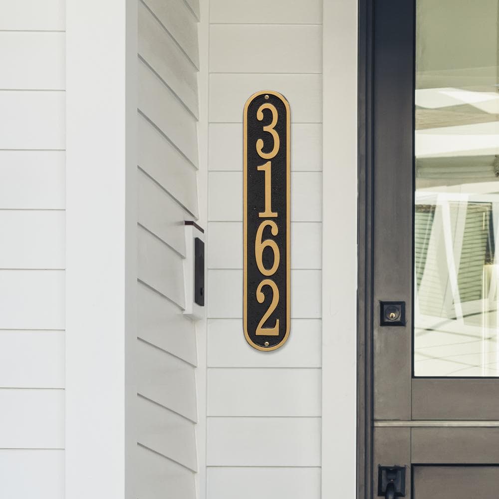 Fast and Easy Vertical House Number Plaque, Black/Gold - Hercitys