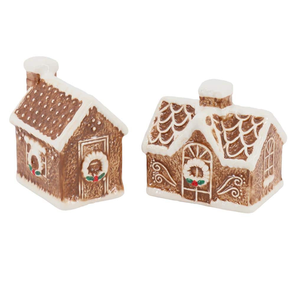 Ceramic Gingerbread House Salt and Pepper Shaker Set in Brown - Hercitys