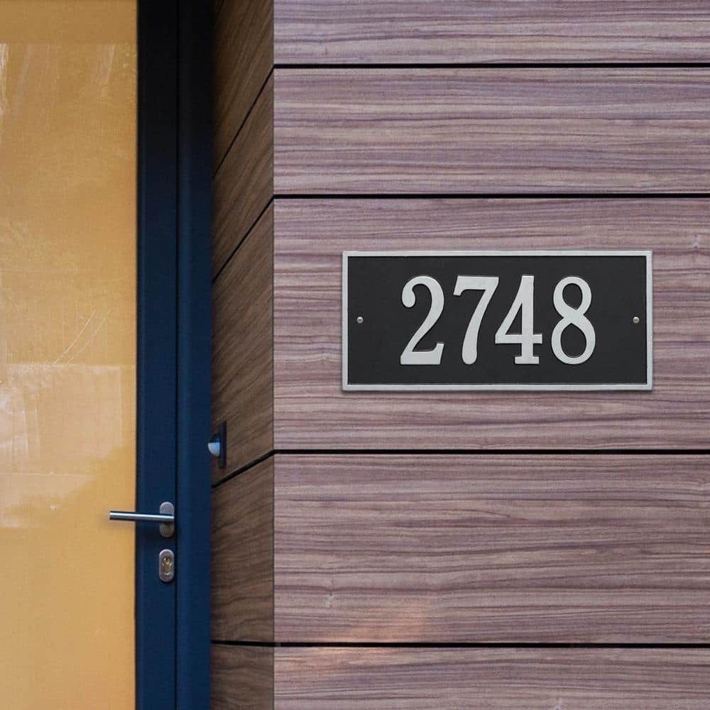 Hartford Rectangular Black/Silver Standard Wall 1-Line Address Plaque - Hercitys