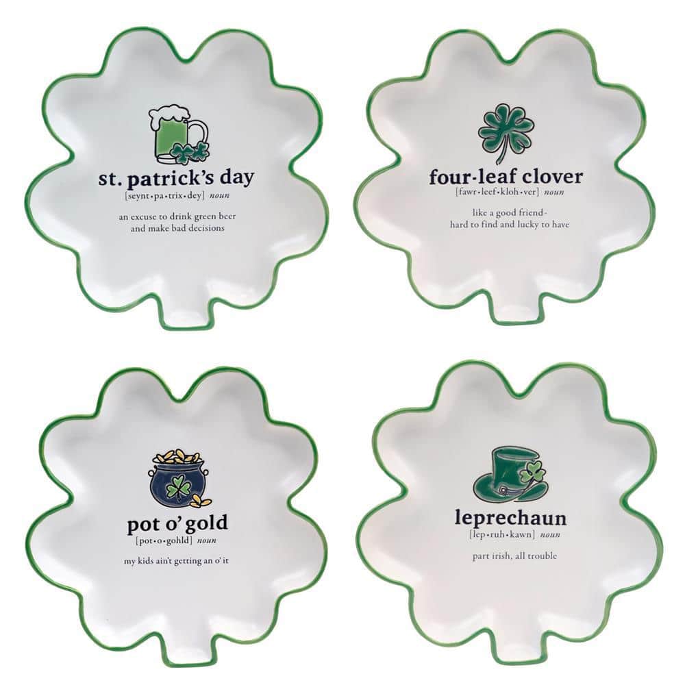 White St. Patrick Day Shamrock Shaped Tidd Bit Plates (Set of 4) - Hercitys
