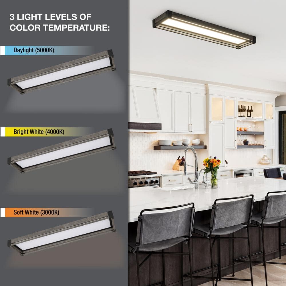 Sebastian 48 in. x 13 in. Farmhouse Gray with Black CCT Selectable LED Flush Mount Ceiling Light 4000 Dimmable Lumens - Hercitys