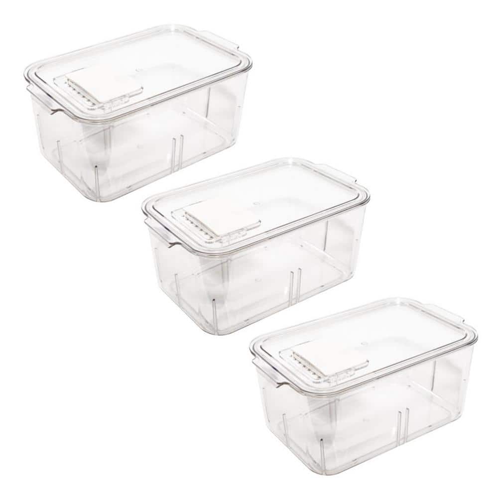 Veggie Acrylic Food Storage Container Organizer with Vented Lids 3-Pack - Hercitys