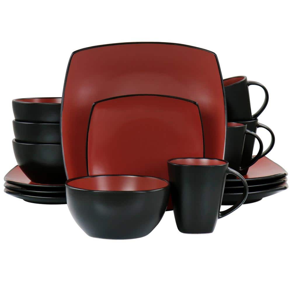 Soho Lounge 16-Piece Red Matte Glazed Stoneware Dinnerware Set - Hercitys