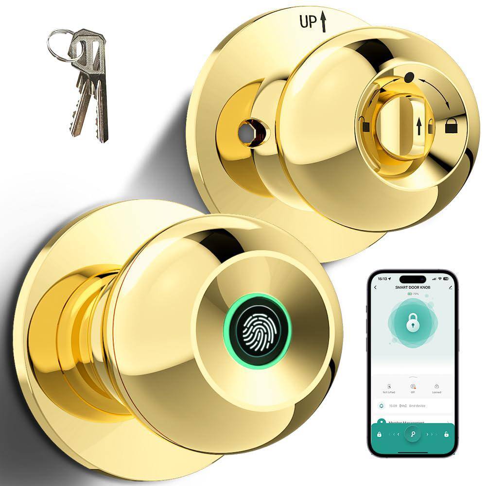 Smart Biometric Fingerprint Door Knob in Polished Brass - Hercitys
