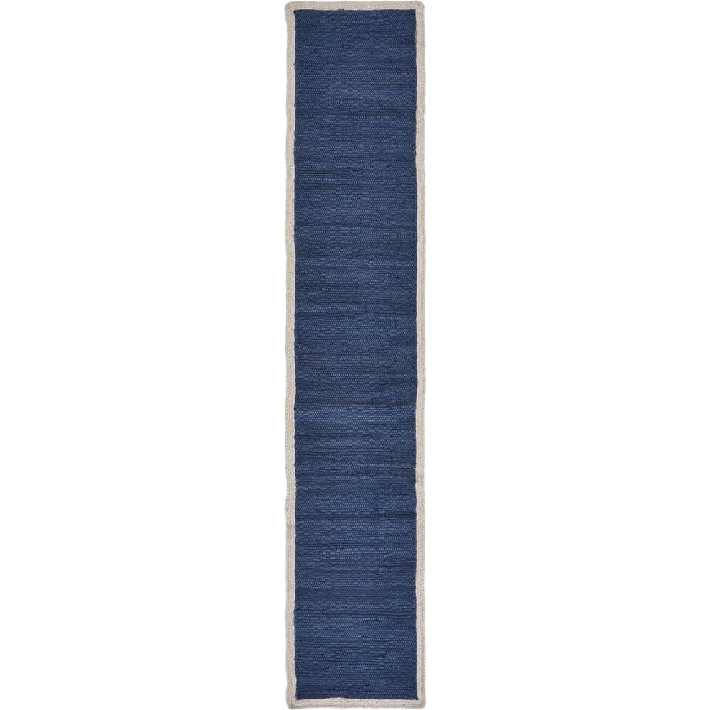 Bordered 16 in. W x 80 in. L Indigo Blue Cotton Loomed Solid Table Runner - Hercitys