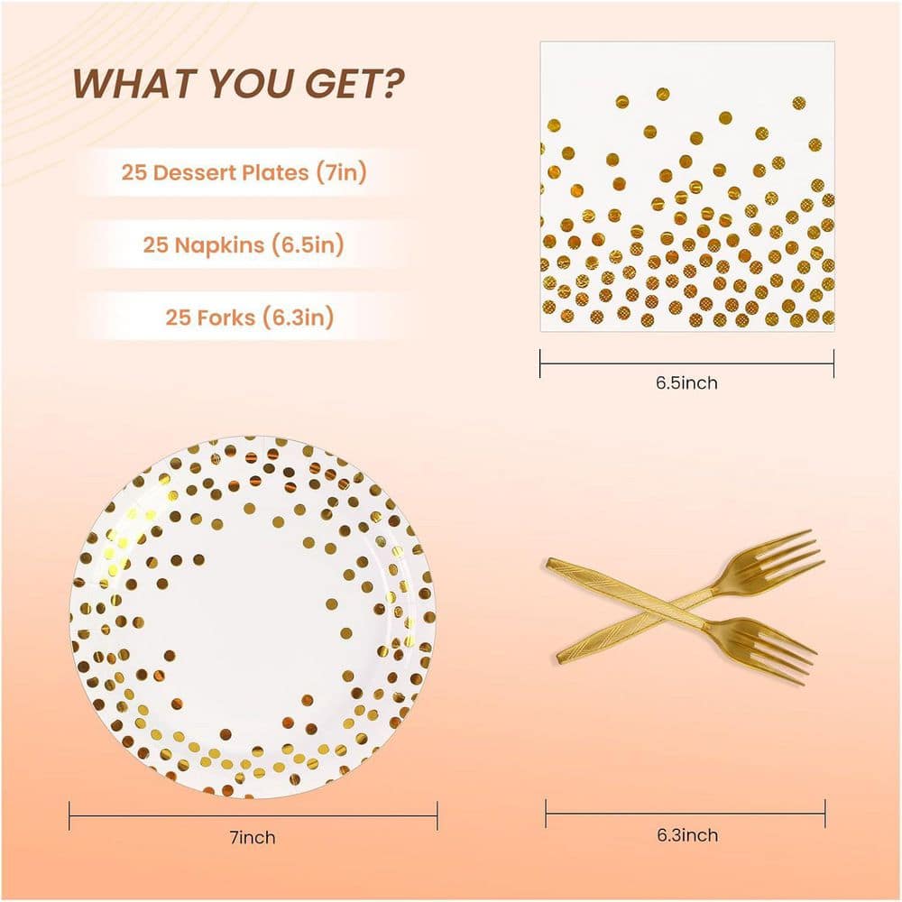 White and Gold Dot Disposable Party Dinnerware Set (75 PCS) - Hercitys
