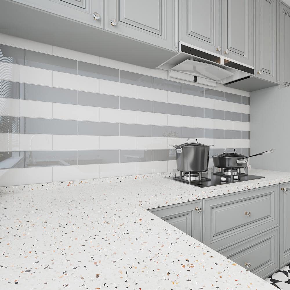 True Gray 4 in. x 12 in. x 8mm Glass Subway Tile (5 sq. ft./Case) - Hercitys