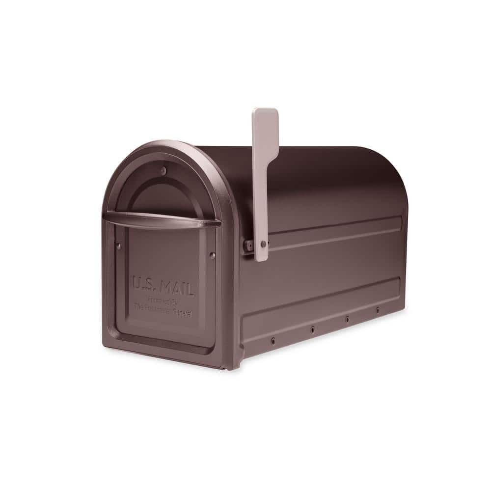 Mapleton Rubbed Bronze, Large, Steel, Post Mount Mailbox with Premium Champagne Flag - Hercitys