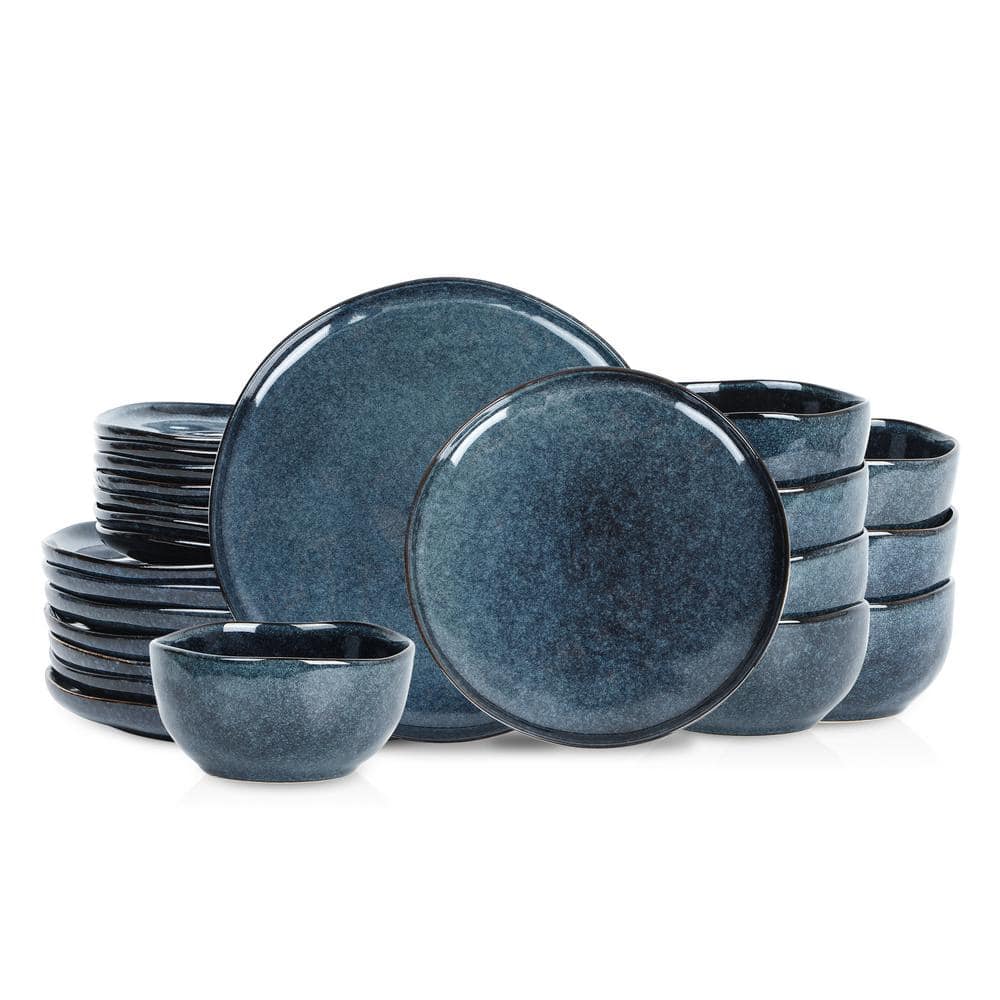 Mirella 24-Piece Blue Stoneware Dinnerware Set (Service for 8) - Hercitys