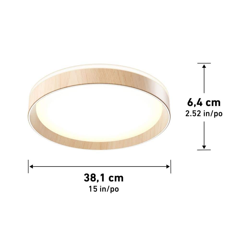 Callisto 15 in. 1 Light Wood 5CCT Selectable LED Integrated Flush Mount Ceiling Light with Remote - Hercitys