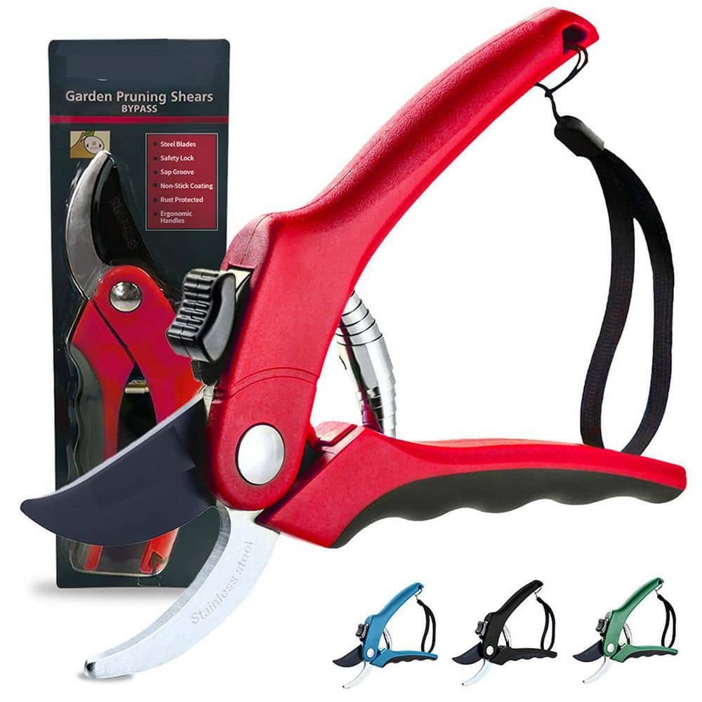 Red 8 in. Professional Heavy-Duty Bypass Pruning Shears Hand Pruner for Gardening - Hercitys