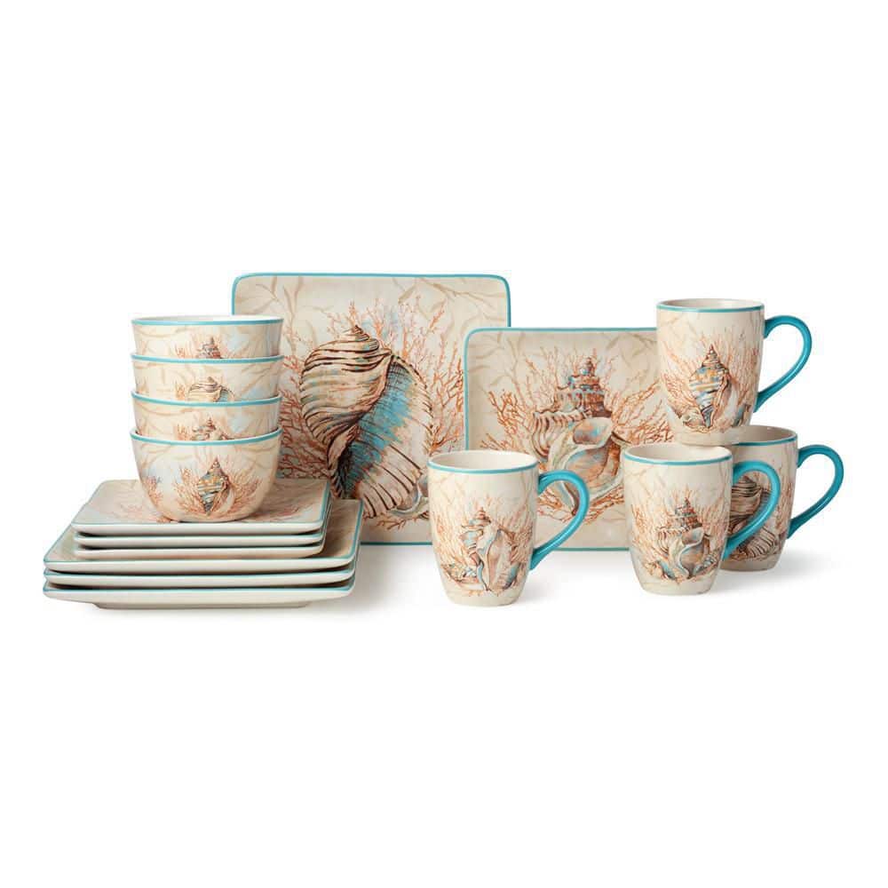 Escape to the Sea 16-Piece Multi-Colored Ceramic Dinnerware Set - Hercitys